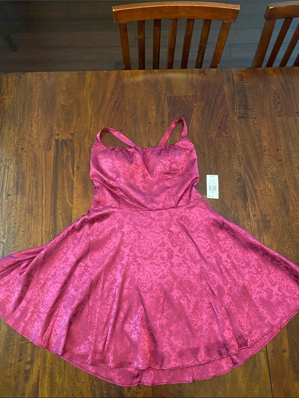 B Darlin Raspberry colored Floral Jacquard A-Line Dress